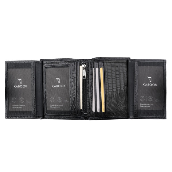 کیف پول کتابی ارگ چرم مشکی لیزارد