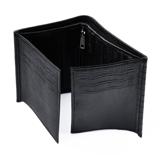 کیف پول کتابی ارگ چرم مشکی لیزارد